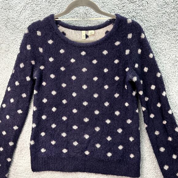 Moth by Anthropologie Small Wool Blend Blue Cream Polka Dot Sweater Comfort EUC - Picture 4 of 10